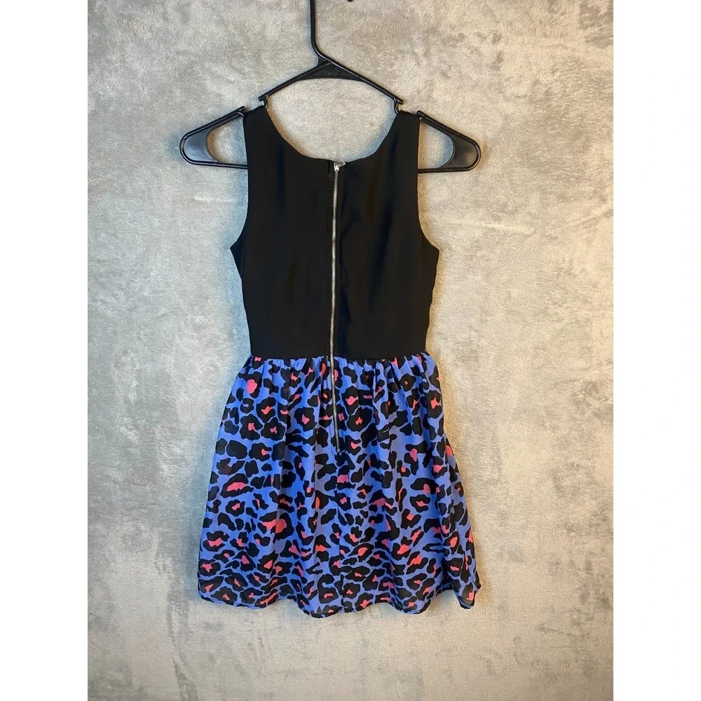 Disney Girls Dress M 10/12 Black Blue Pink Lace Leopard Sleeveless
